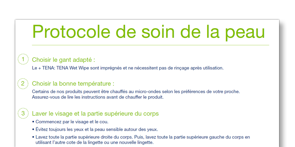 Aperçu du modèle du simple protocole de soins de la peau TENA pour les aidants familiaux Aperçu du modèle du simple protocole de soins de la peau TENA pour les aidants familiaux